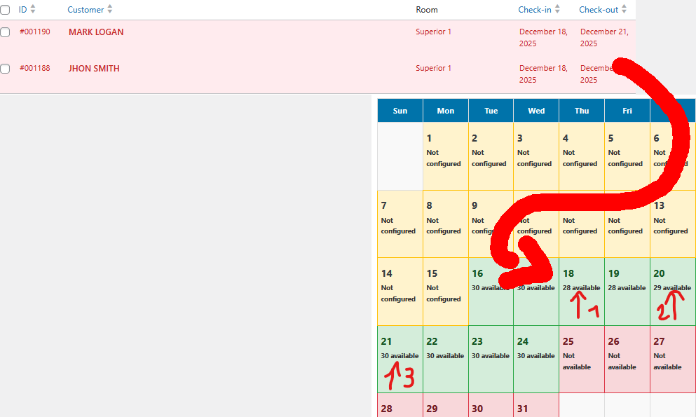 Calendar with available units