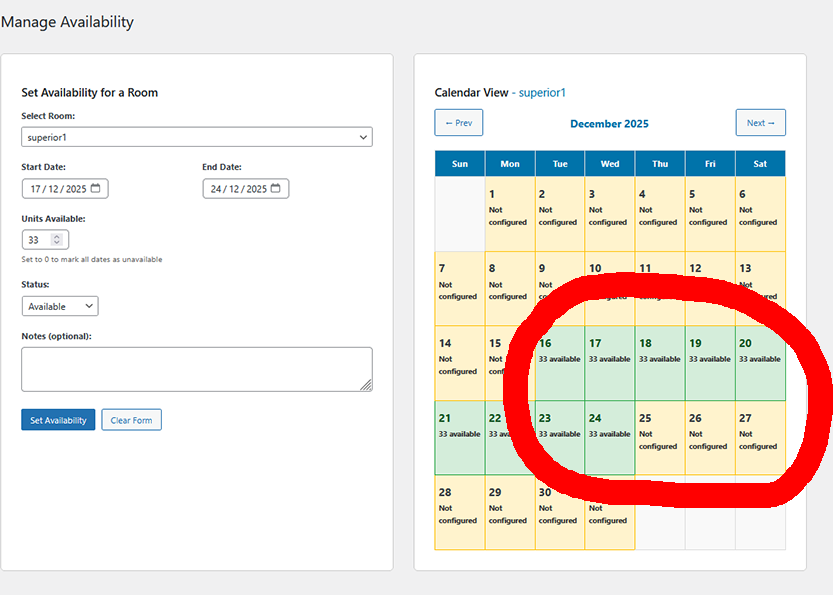 Single room availability setting