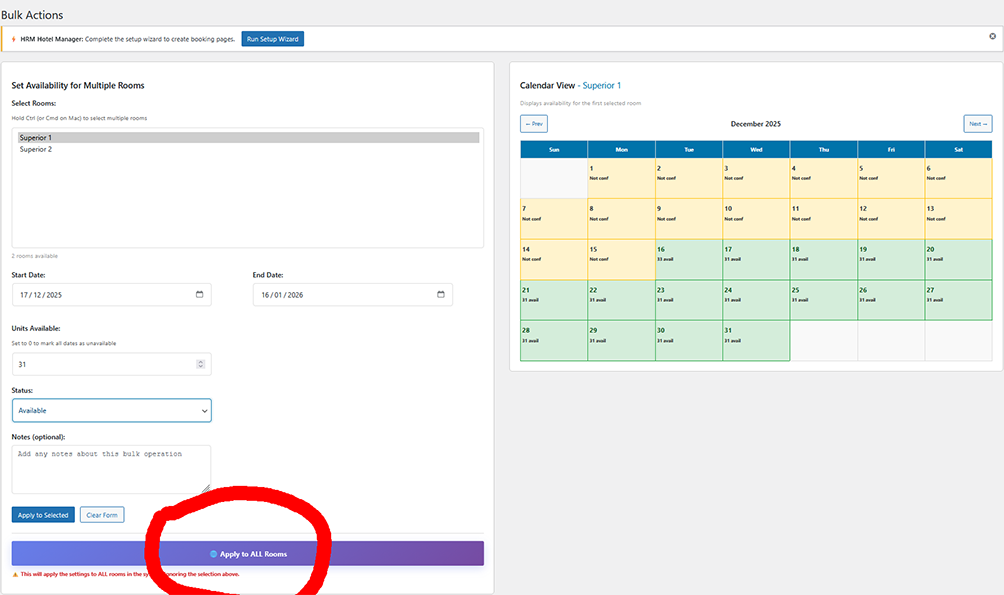 Bulk action for multiple room availability