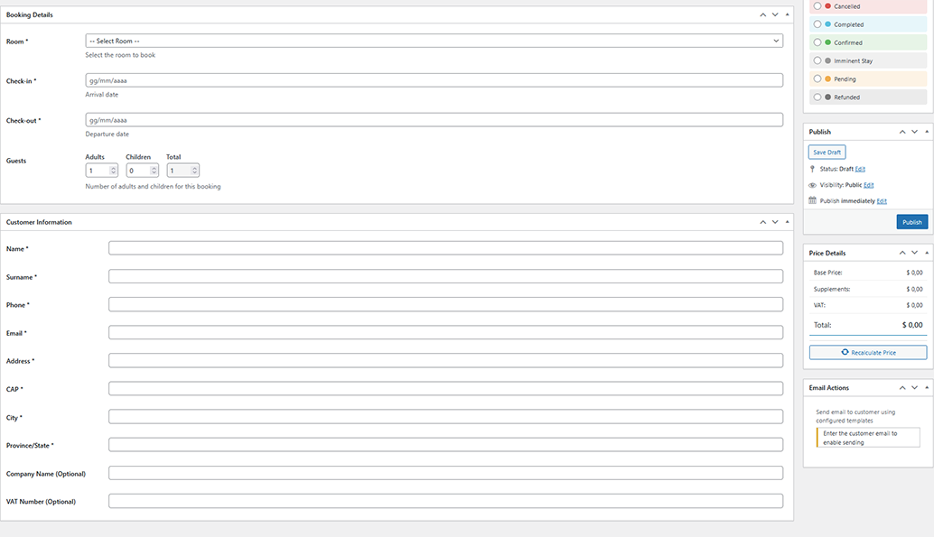 Booking list in backend