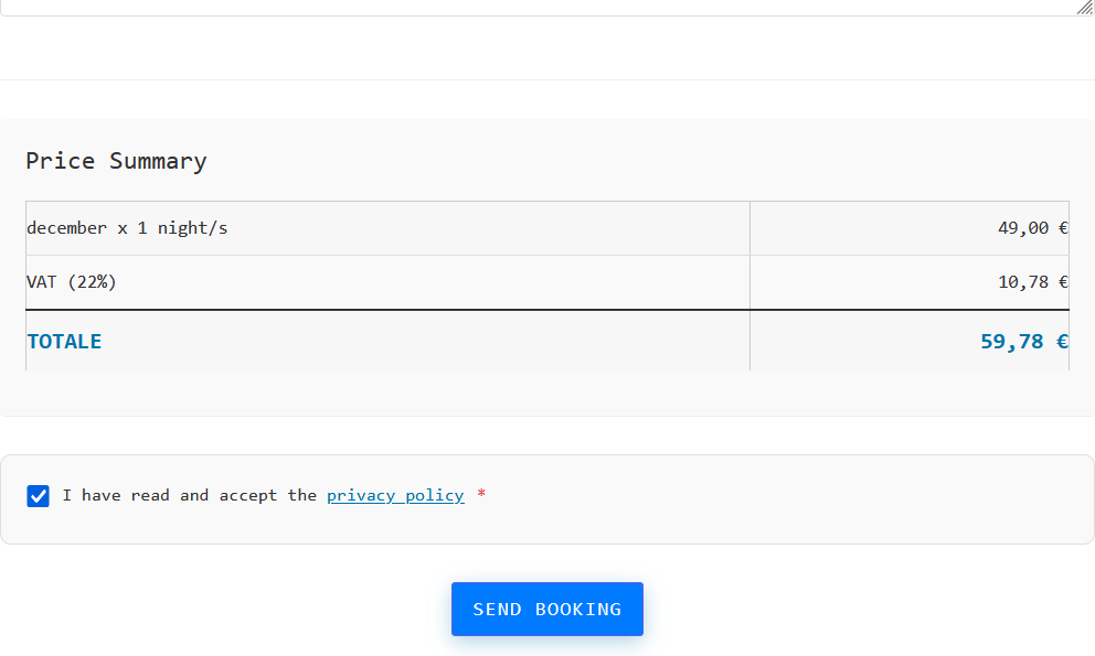 Frontend booking form